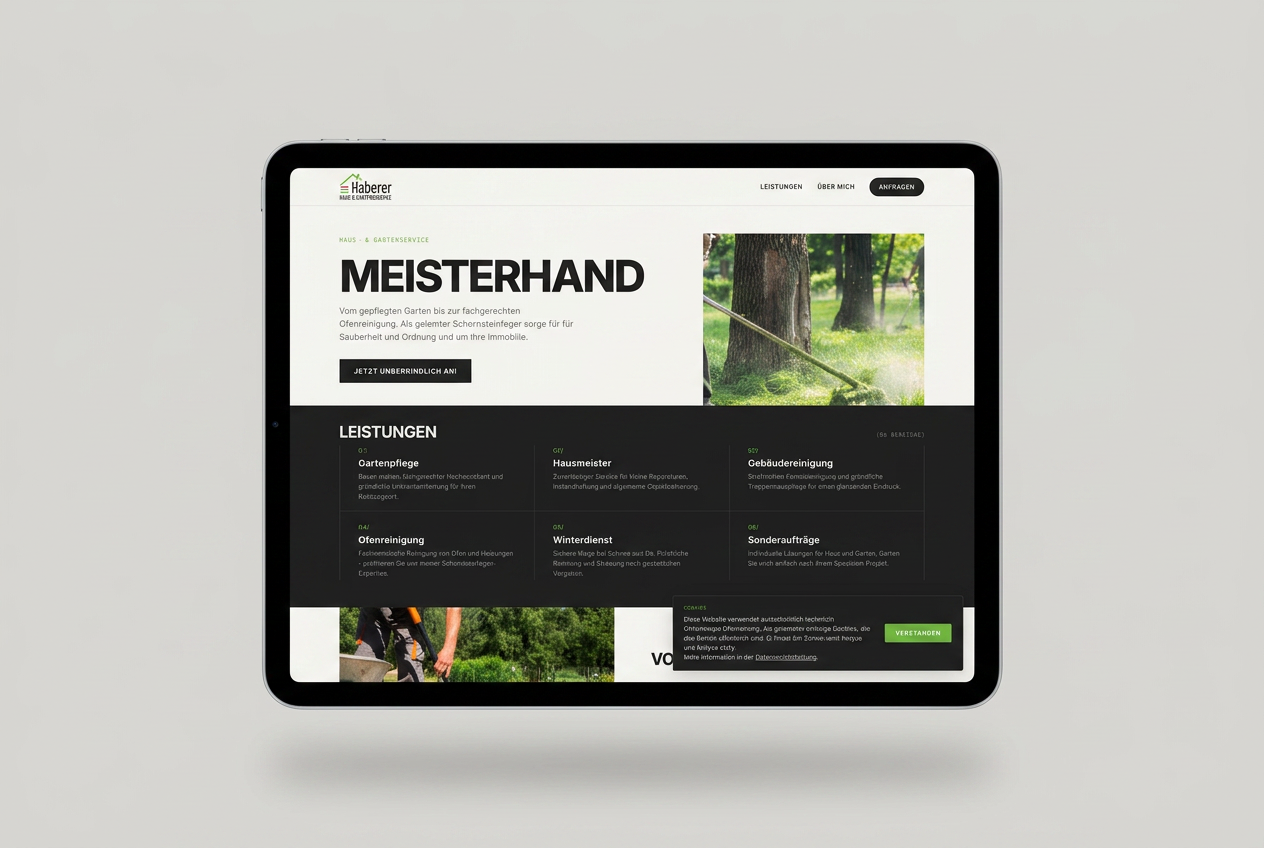 Tablet-Ansicht der Website von Haberer Haus- & Gartenservice
